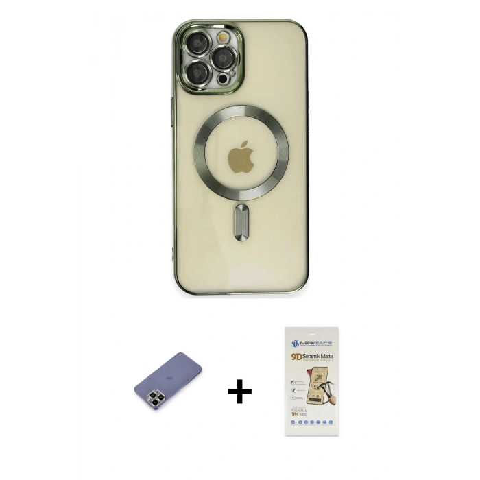 MARSİLYAN™- iPhone 12 Pro Max Kılıf Nova Işık Özel Seri - Siyah Mat Seramik Nano Ekran Koruyucu + Metal Kamera Lens Koruma Cam - GD