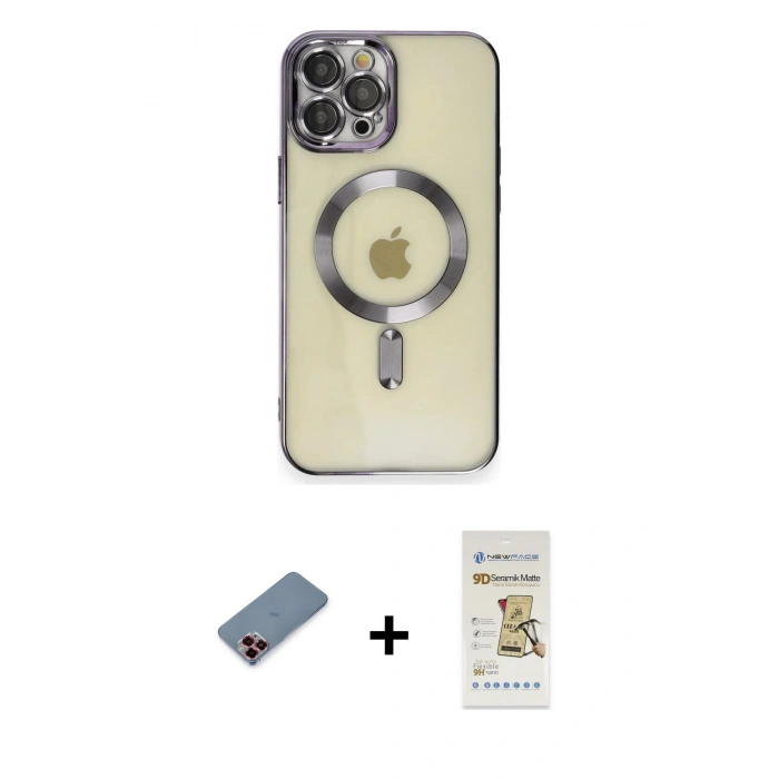 MARSİLYAN™- iPhone 12 Pro Max Kılıf Nova Işık Özel Seri - Siyah Mat Seramik Nano Ekran Koruyucu + Metal Kamera Lens Koruma Cam - KI