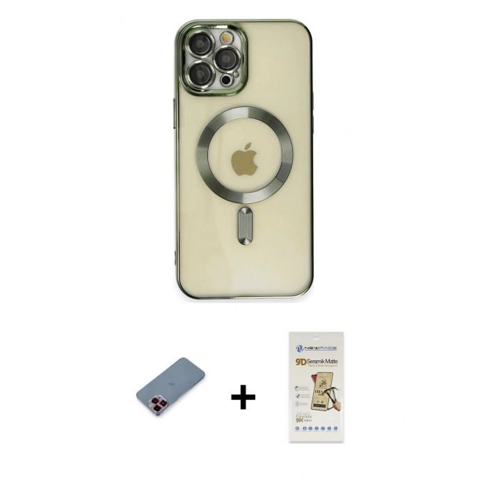 MARSİLYAN™- iPhone 12 Pro Max Kılıf Nova Işık Özel Seri - Siyah Mat Seramik Nano Ekran Koruyucu + Metal Kamera Lens Koruma Cam - KI