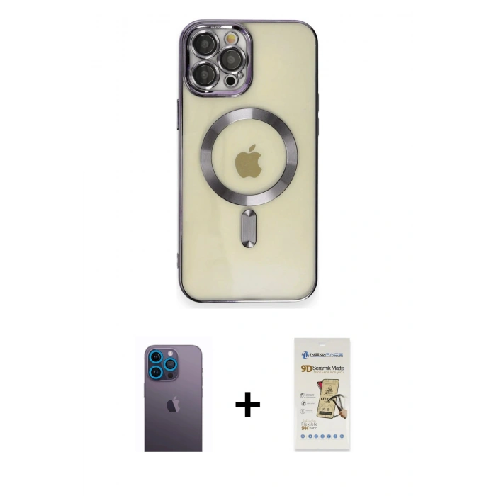 MARSİLYAN™- iPhone 12 Pro Max Kılıf Nova Işık Özel Seri - Siyah Mat Seramik Nano Ekran Koruyucu + Neon Fosforlu Kamera Lens - MI