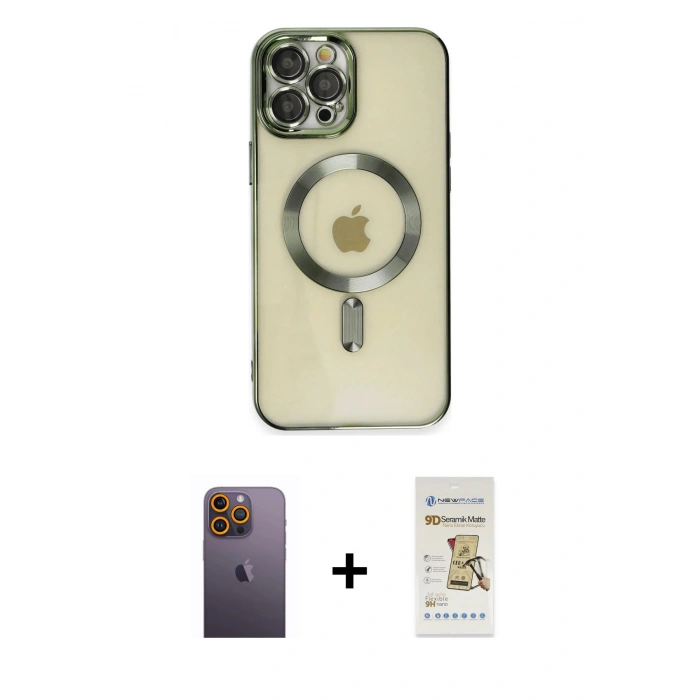 MARSİLYAN™- iPhone 12 Pro Max Kılıf Nova Işık Özel Seri - Siyah Mat Seramik Nano Ekran Koruyucu + Neon Fosforlu Kamera Lens - SI