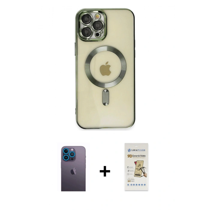 MARSİLYAN™- iPhone 12 Pro Max Kılıf Nova Işık Özel Seri - Siyah Mat Seramik Nano Ekran Koruyucu + Neon Fosforlu Kamera Lens - MI