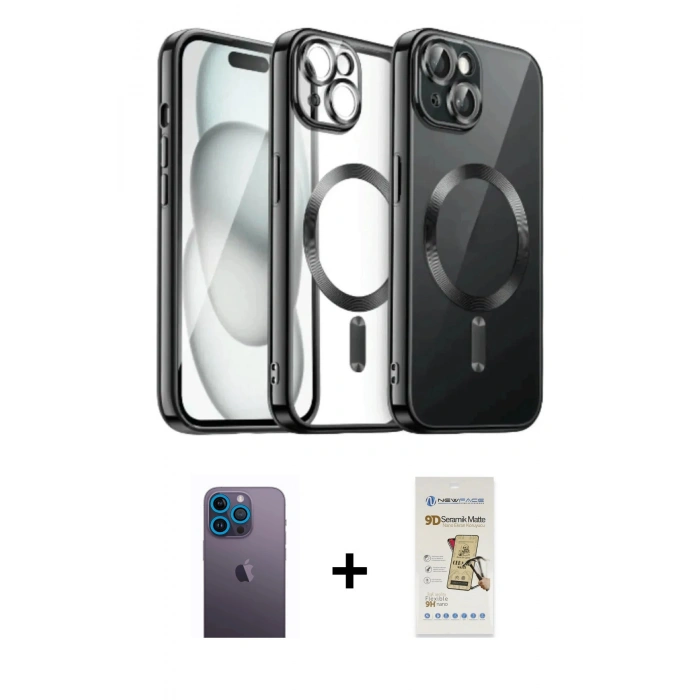 MARSİLYAN™- iPhone 12 Pro Max Kılıf Nova Işık Özel Seri - Siyah Mat Seramik Nano Ekran Koruyucu + Neon Fosforlu Kamera Lens - MI