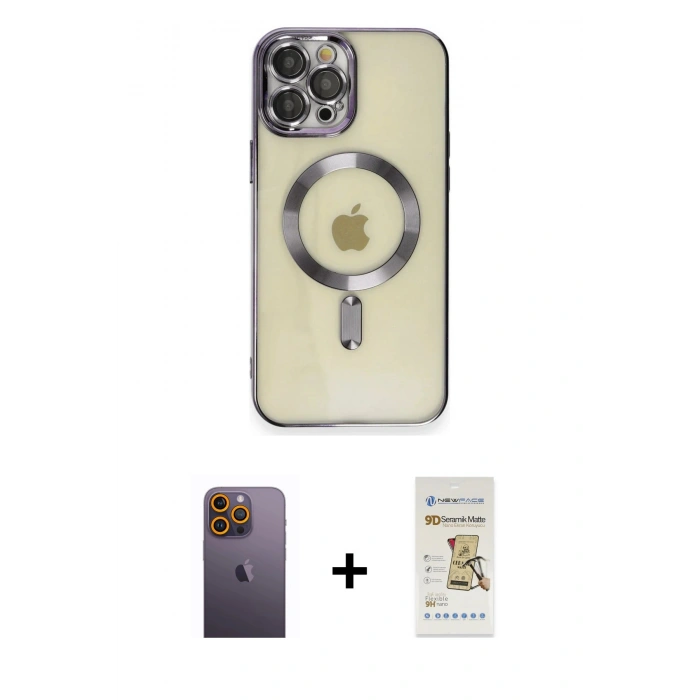 MARSİLYAN™- iPhone 12 Pro Max Kılıf Nova Işık Özel Seri - Siyah Mat Seramik Nano Ekran Koruyucu + Neon Fosforlu Kamera Lens - SI