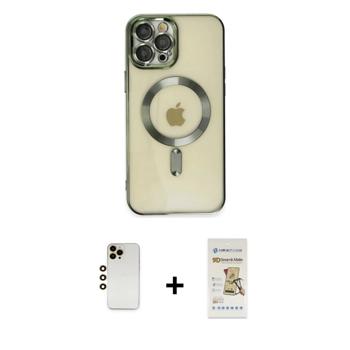MARSİLYAN™- iPhone 12 Pro Max Kılıf Nova Işık Özel Seri - Siyah Mat Seramik Nano Ekran Koruyucu + Shine Kamera Lens - GD
