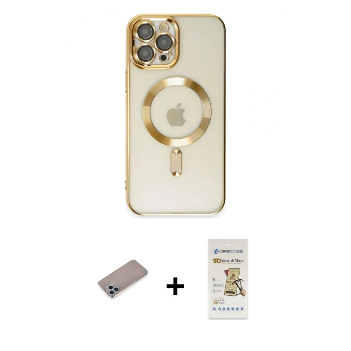 MARSİLYAN™- iPhone 12 Pro Max Kılıf Nova Işık Özel Seri - Siyah Mat Seramik Nano Ekran Koruyucu + Shine Kamera Lens Koruma Cam - SABE