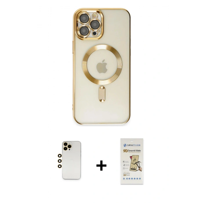 MARSİLYAN™- iPhone 12 Pro Max Kılıf Nova Işık Özel Seri - Siyah Mat Seramik Nano Ekran Koruyucu + Shine Kamera Lens - GD