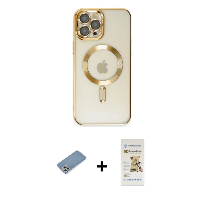 MARSİLYAN™- iPhone 12 Pro Max Kılıf Nova Işık Özel Seri - Siyah Mat Seramik Nano Ekran Koruyucu + Shine Kamera Lens Koruma Cam - GS
