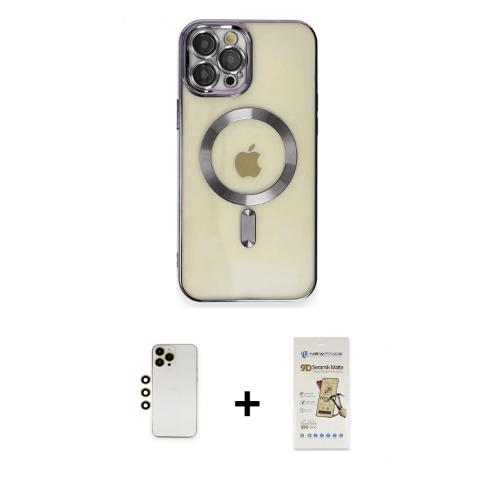 MARSİLYAN™- iPhone 12 Pro Max Kılıf Nova Işık Özel Seri - Siyah Mat Seramik Nano Ekran Koruyucu + Shine Kamera Lens - GD