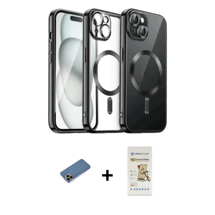 MARSİLYAN™- iPhone 12 Pro Max Kılıf Nova Işık Özel Seri - Siyah Mat Seramik Nano Ekran Koruyucu + Shine Kamera Lens Koruma Cam - GD