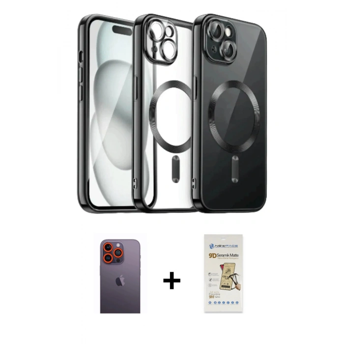 MARSİLYAN™- iPhone 12 Pro Max Kılıf Nova Işık Özel Seri - Siyah Mat Seramik Nano Ekran Koruyucu + Neon Fosforlu Kamera Lens - TU