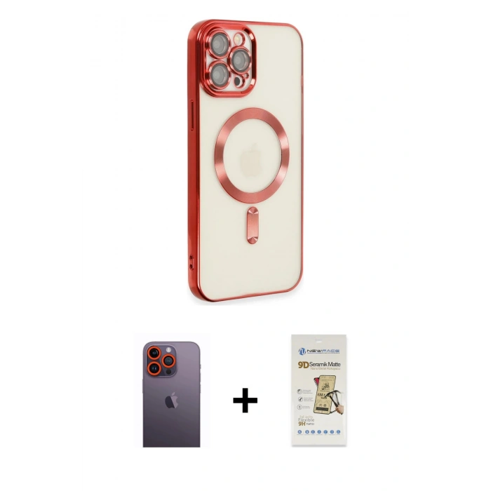 MARSİLYAN™- iPhone 12 Pro Max Kılıf Nova Işık Özel Seri - Siyah Mat Seramik Nano Ekran Koruyucu + Neon Fosforlu Kamera Lens - TU