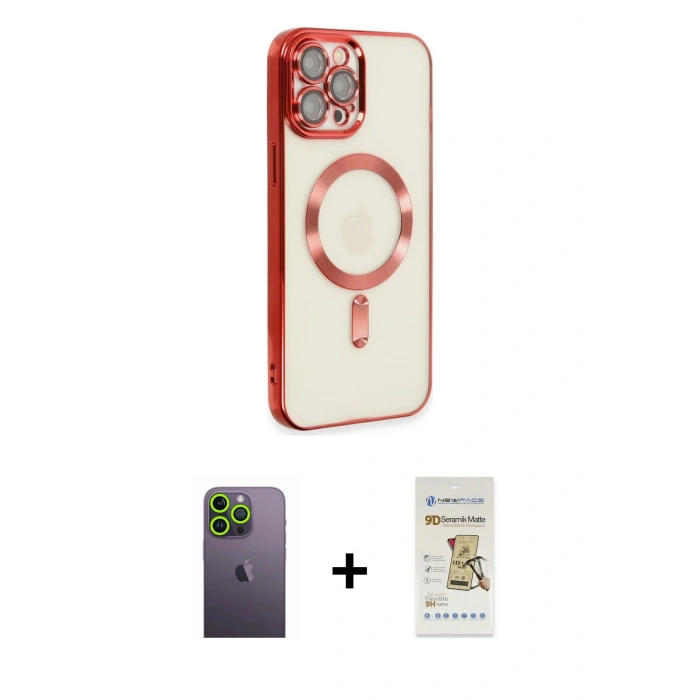 MARSİLYAN™- iPhone 12 Pro Max Kılıf Nova Işık Özel Seri - Siyah Mat Seramik Nano Ekran Koruyucu + Neon Fosforlu Kamera Lens - YL