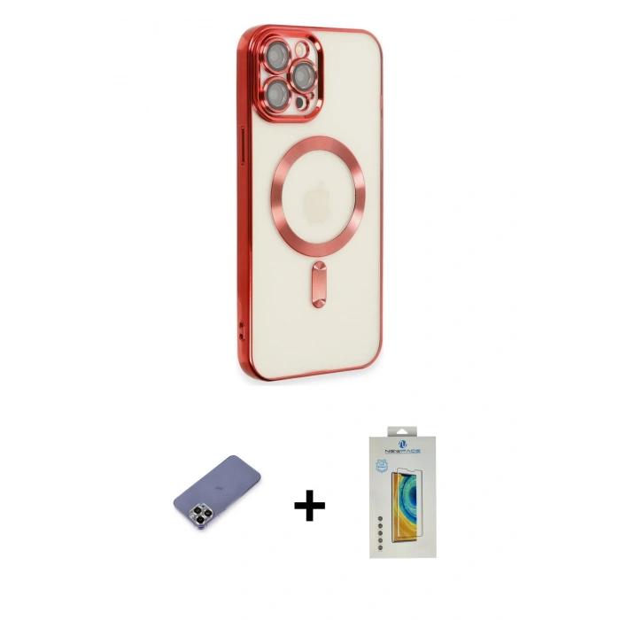MARSİLYAN™- iPhone 12 Pro Max Kılıf Nova Işık Özel Seri - Siyah Polymer Nano Ekran Koruyucu + Metal Kamera Lens Koruma Cam - GD