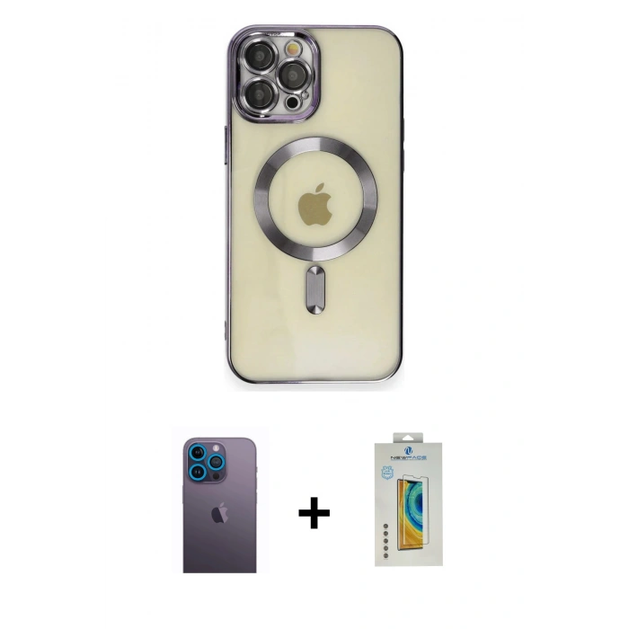 MARSİLYAN™- iPhone 12 Pro Max Kılıf Nova Işık Özel Seri - Siyah Polymer Nano Ekran Koruyucu + Neon Fosforlu Kamera Lens - MI