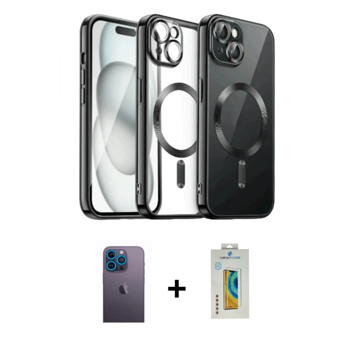 MARSİLYAN™- iPhone 12 Pro Max Kılıf Nova Işık Özel Seri - Siyah Polymer Nano Ekran Koruyucu + Neon Fosforlu Kamera Lens - MI