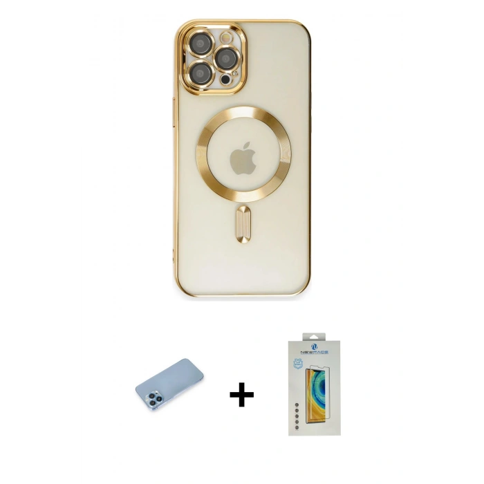 MARSİLYAN™- iPhone 12 Pro Max Kılıf Nova Işık Özel Seri - Siyah Polymer Nano Ekran Koruyucu + Shine Kamera Lens Koruma Cam - MI