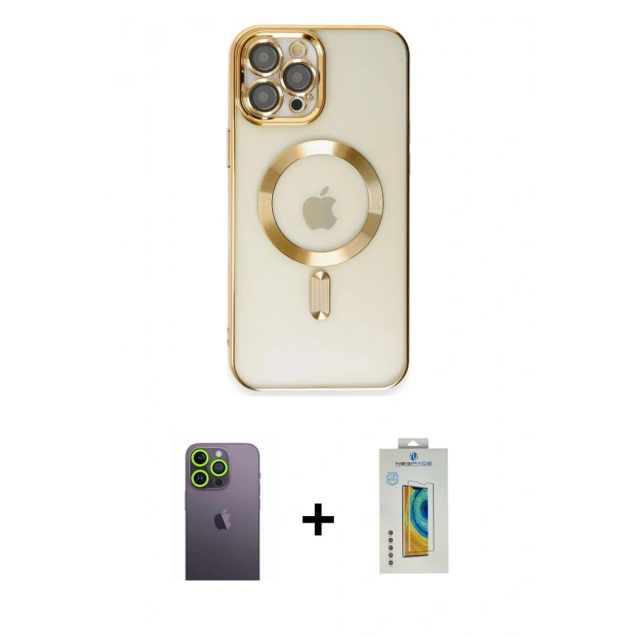 MARSİLYAN™- iPhone 12 Pro Max Kılıf Nova Işık Özel Seri - Siyah Polymer Nano Ekran Koruyucu + Neon Fosforlu Kamera Lens - YL