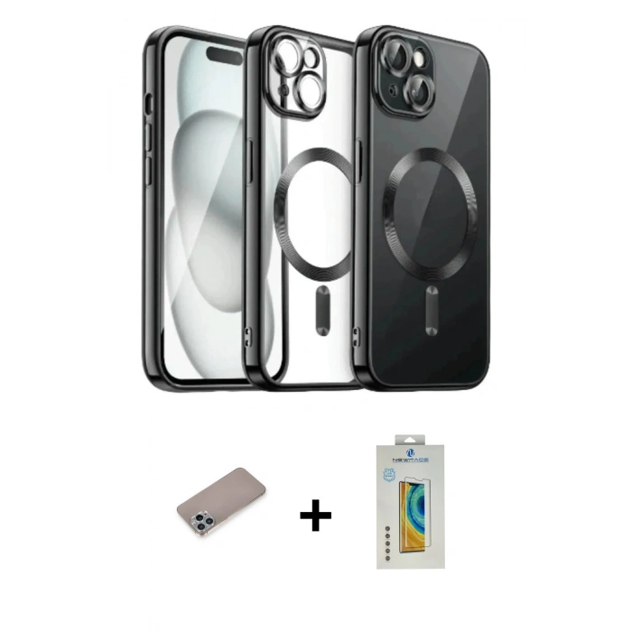 MARSİLYAN™- iPhone 12 Pro Max Kılıf Nova Işık Özel Seri - Siyah Polymer Nano Ekran Koruyucu + Shine Kamera Lens Koruma Cam - SABE