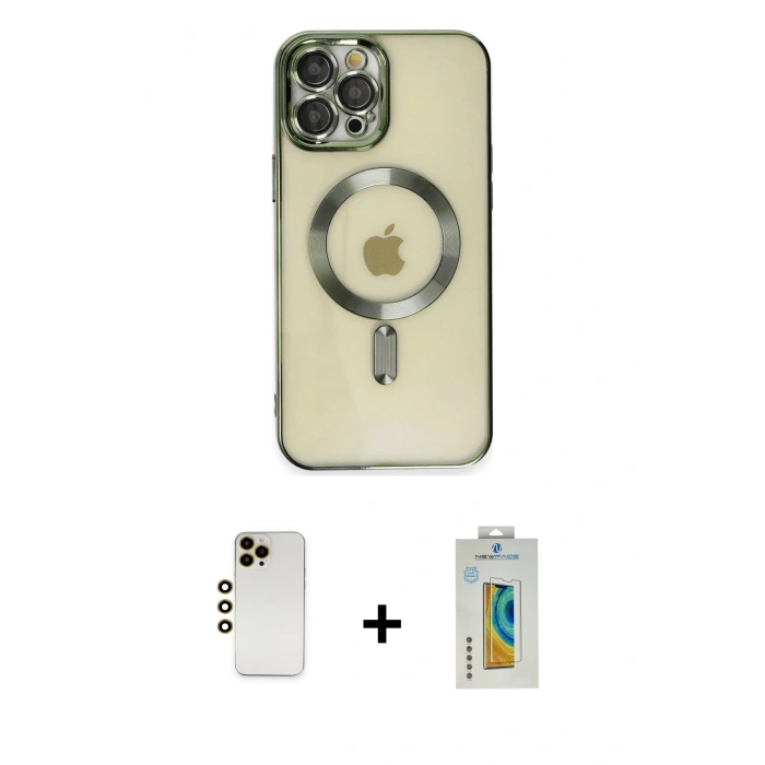 MARSİLYAN™- iPhone 12 Pro Max Kılıf Nova Işık Özel Seri - Siyah Polymer Nano Ekran Koruyucu + Shine Kamera Lens - GD