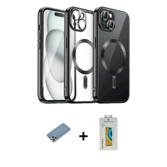 MARSİLYAN™- iPhone 12 Pro Max Kılıf Nova Işık Özel Seri - Siyah Polymer Nano Ekran Koruyucu + Shine Kamera Lens Koruma Cam - GS