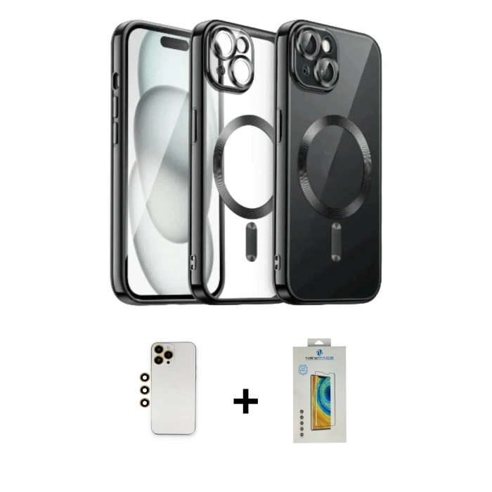 MARSİLYAN™- iPhone 12 Pro Max Kılıf Nova Işık Özel Seri - Siyah Polymer Nano Ekran Koruyucu + Shine Kamera Lens - GD