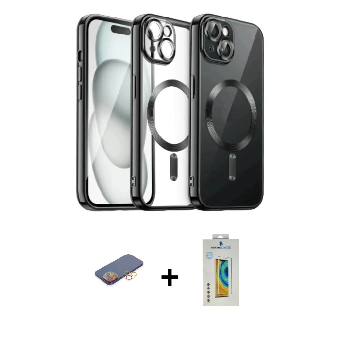MARSİLYAN™- iPhone 12 Pro Max Kılıf Nova Işık Özel Seri - Siyah Polymer Nano Ekran Koruyucu + Renkli Kamera Lens Koruma Cam - TU
