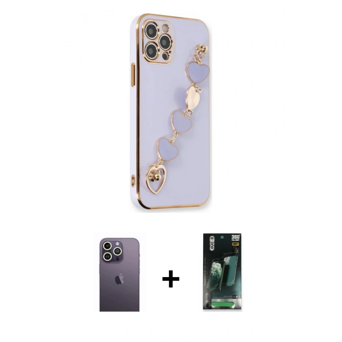 MARSİLYAN™- iPhone 12 Pro Max Kılıf Nova Işık Prime - Şeffaf 360 Full Body Arka Koruyucu + Beyaz Neon Fosforlu Kamera Lens