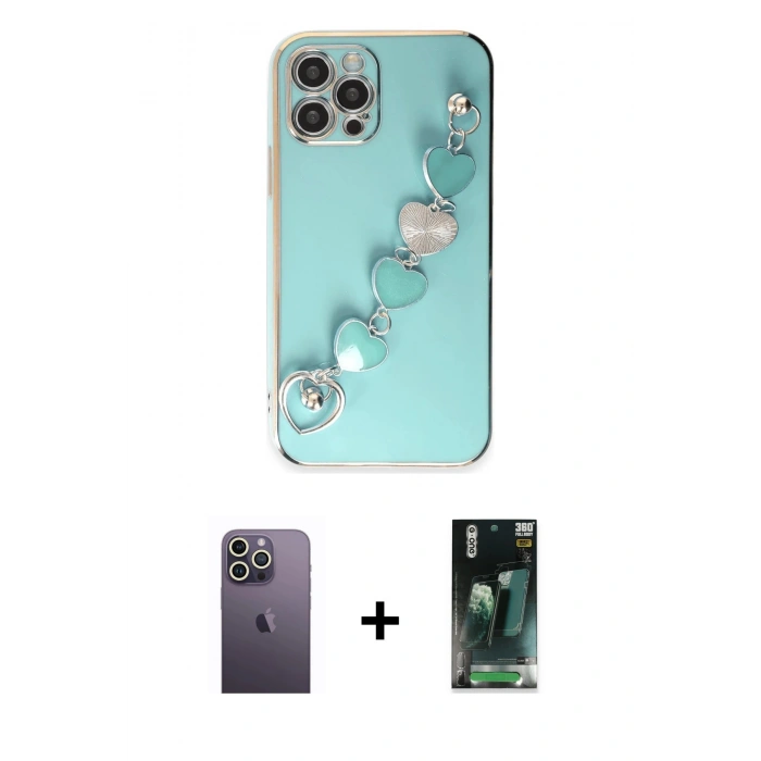 MARSİLYAN™- iPhone 12 Pro Max Kılıf Nova Işık Prime - Şeffaf 360 Full Body Arka Koruyucu + Beyaz Neon Fosforlu Kamera Lens
