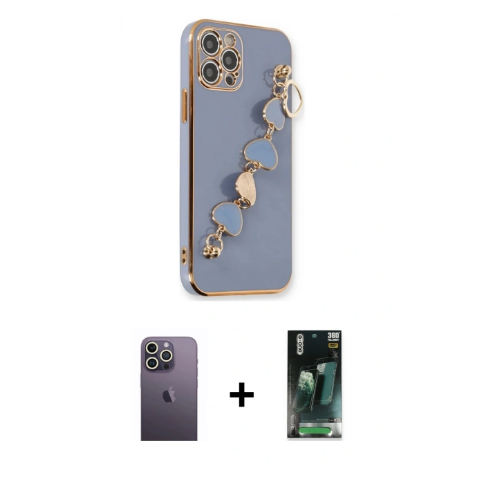 MARSİLYAN™- iPhone 12 Pro Max Kılıf Nova Işık Prime - Şeffaf 360 Full Body Arka Koruyucu + Beyaz Neon Fosforlu Kamera Lens