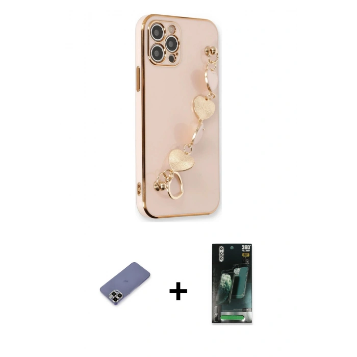 MARSİLYAN™- iPhone 12 Pro Max Kılıf Nova Işık Prime - Şeffaf 360 Full Body Arka Koruyucu + Metal Kamera Lens Koruma Cam - GD