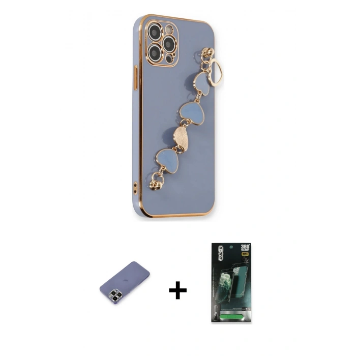 MARSİLYAN™- iPhone 12 Pro Max Kılıf Nova Işık Prime - Şeffaf 360 Full Body Arka Koruyucu + Metal Kamera Lens Koruma Cam - GD