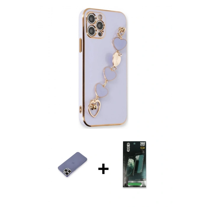 MARSİLYAN™- iPhone 12 Pro Max Kılıf Nova Işık Prime - Şeffaf 360 Full Body Arka Koruyucu + Metal Kamera Lens Koruma Cam - GD