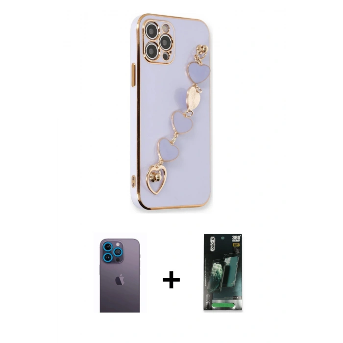 MARSİLYAN™- iPhone 12 Pro Max Kılıf Nova Işık Prime - Şeffaf 360 Full Body Arka Koruyucu + Neon Fosforlu Kamera Lens - MI