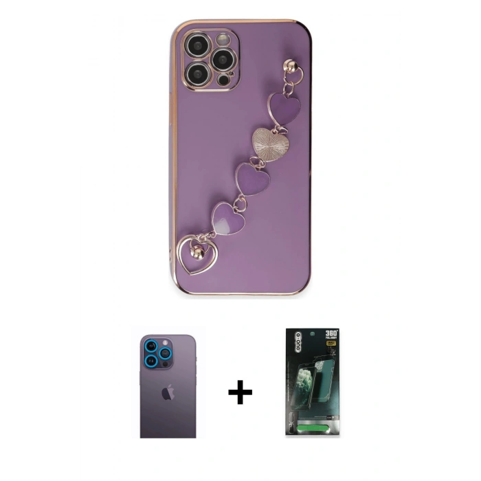MARSİLYAN™- iPhone 12 Pro Max Kılıf Nova Işık Prime - Şeffaf 360 Full Body Arka Koruyucu + Neon Fosforlu Kamera Lens - MI