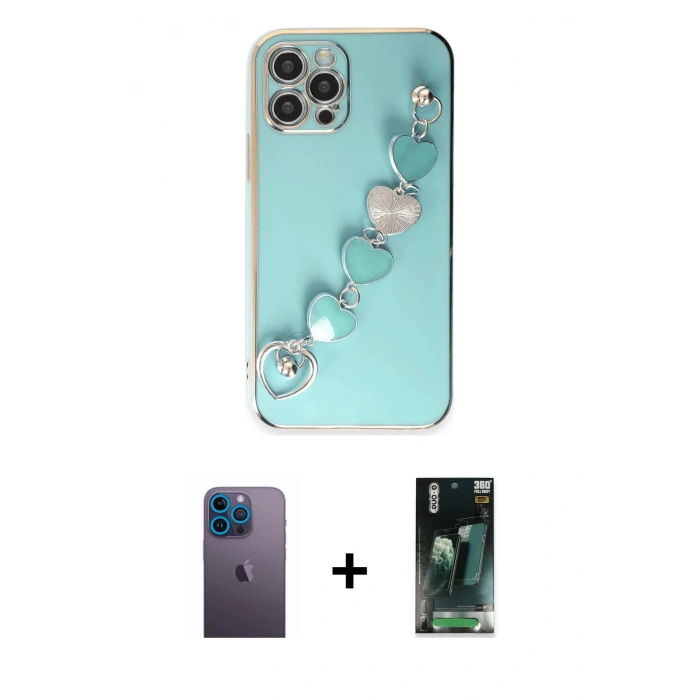 MARSİLYAN™- iPhone 12 Pro Max Kılıf Nova Işık Prime - Şeffaf 360 Full Body Arka Koruyucu + Neon Fosforlu Kamera Lens - MI