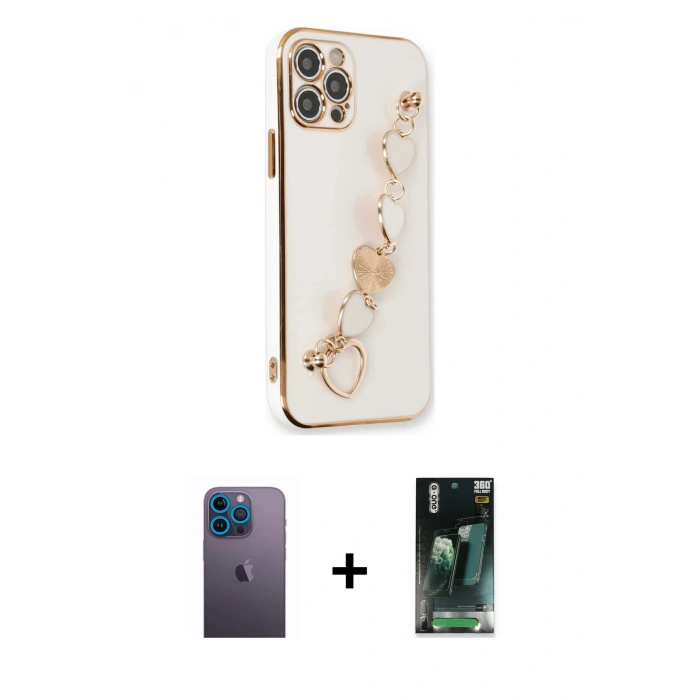 MARSİLYAN™- iPhone 12 Pro Max Kılıf Nova Işık Prime - Şeffaf 360 Full Body Arka Koruyucu + Neon Fosforlu Kamera Lens - MI