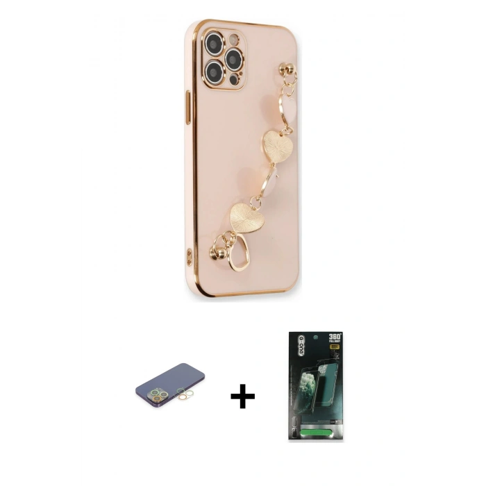 MARSİLYAN™- iPhone 12 Pro Max Kılıf Nova Işık Prime - Şeffaf 360 Full Body Arka Koruyucu + Renkli Kamera Lens Koruma Cam - SI