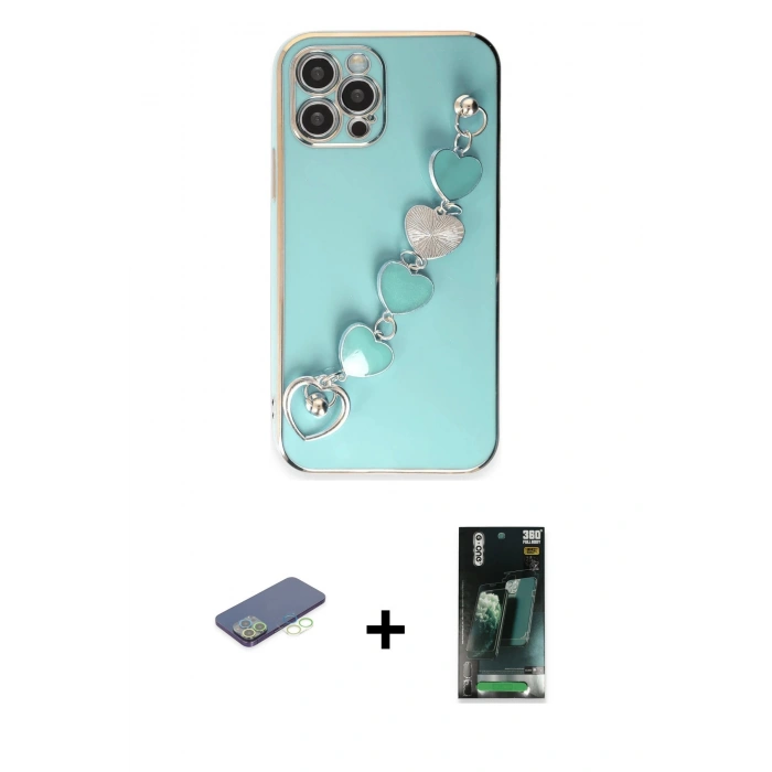 MARSİLYAN™- iPhone 12 Pro Max Kılıf Nova Işık Prime - Şeffaf 360 Full Body Arka Koruyucu + Renkli Kamera Lens Koruma Cam - YL