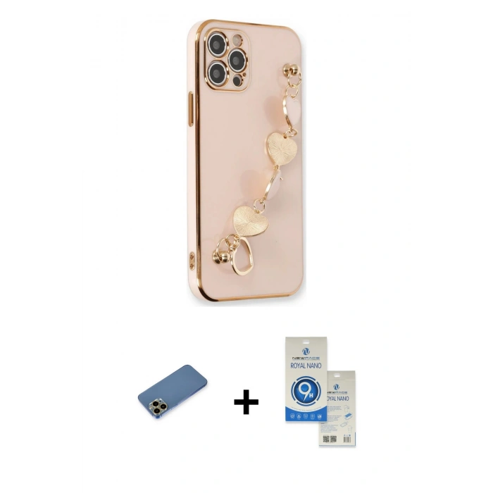 MARSİLYAN™- iPhone 12 Pro Max Kılıf Nova Işık Prime - Şeffaf Royal Nano Ekran Koruyucu + Shine Kamera Lens Koruma Cam - GD