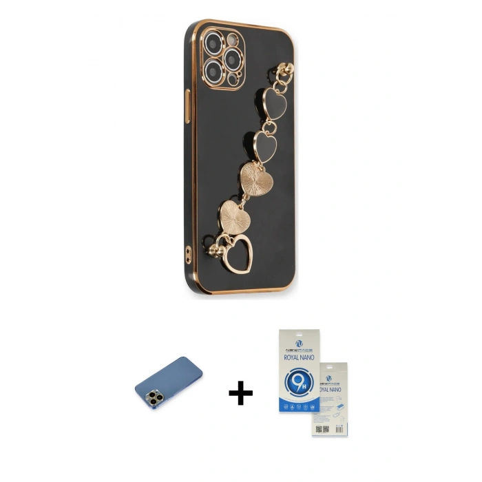 MARSİLYAN™- iPhone 12 Pro Max Kılıf Nova Işık Prime - Şeffaf Royal Nano Ekran Koruyucu + Shine Kamera Lens Koruma Cam - GD