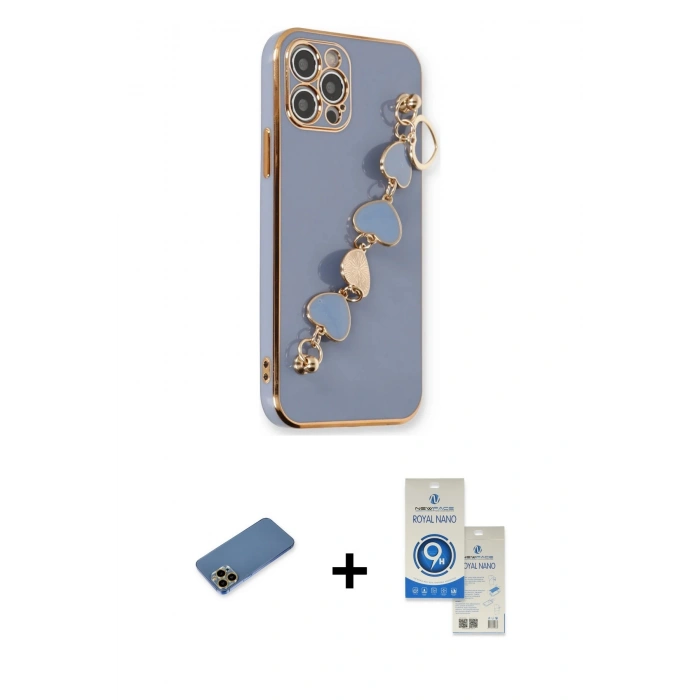 MARSİLYAN™- iPhone 12 Pro Max Kılıf Nova Işık Prime - Şeffaf Royal Nano Ekran Koruyucu + Shine Kamera Lens Koruma Cam - GD
