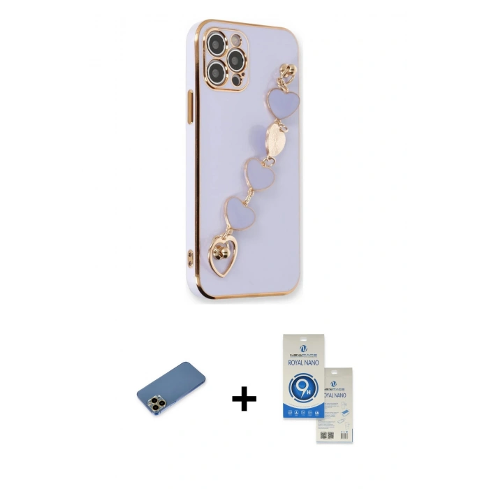 MARSİLYAN™- iPhone 12 Pro Max Kılıf Nova Işık Prime - Şeffaf Royal Nano Ekran Koruyucu + Shine Kamera Lens Koruma Cam - GD
