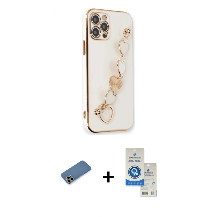 MARSİLYAN™- iPhone 12 Pro Max Kılıf Nova Işık Prime - Şeffaf Royal Nano Ekran Koruyucu + Shine Kamera Lens Koruma Cam - GD