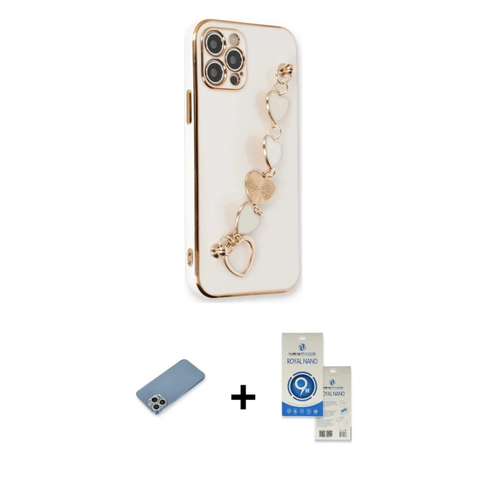MARSİLYAN™- iPhone 12 Pro Max Kılıf Nova Işık Prime - Şeffaf Royal Nano Ekran Koruyucu + Shine Kamera Lens Koruma Cam - GS