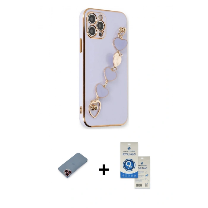 MARSİLYAN™- iPhone 12 Pro Max Kılıf Nova Işık Prime - Şeffaf Royal Nano Ekran Koruyucu + Metal Kamera Lens Koruma Cam - KI