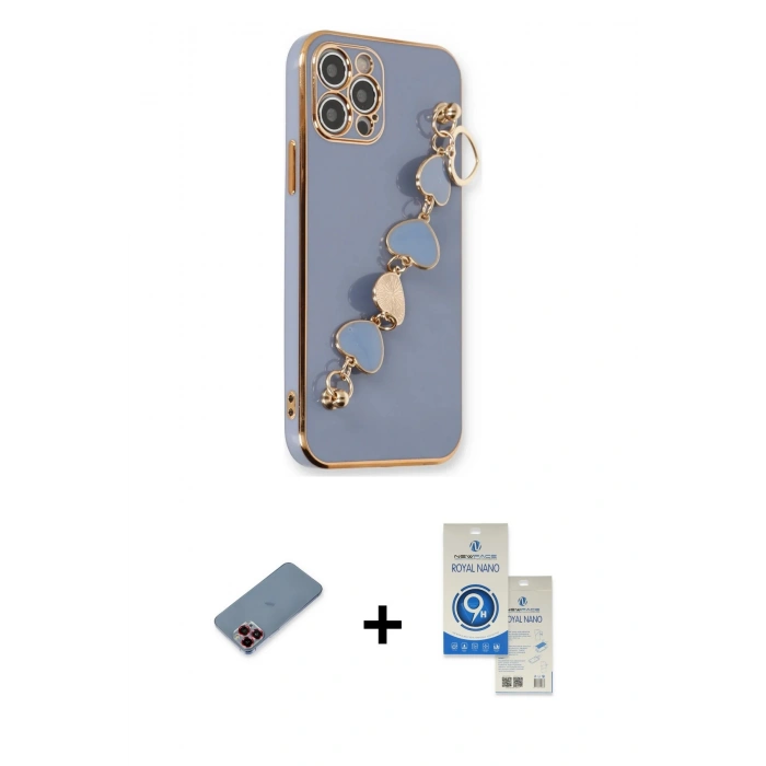 MARSİLYAN™- iPhone 12 Pro Max Kılıf Nova Işık Prime - Şeffaf Royal Nano Ekran Koruyucu + Metal Kamera Lens Koruma Cam - KI