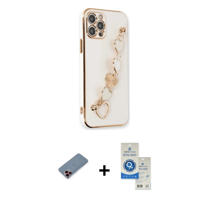 MARSİLYAN™- iPhone 12 Pro Max Kılıf Nova Işık Prime - Şeffaf Royal Nano Ekran Koruyucu + Metal Kamera Lens Koruma Cam - KI