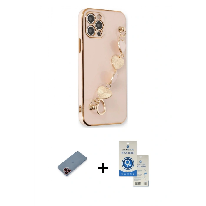 MARSİLYAN™- iPhone 12 Pro Max Kılıf Nova Işık Prime - Şeffaf Royal Nano Ekran Koruyucu + Metal Kamera Lens Koruma Cam - KI
