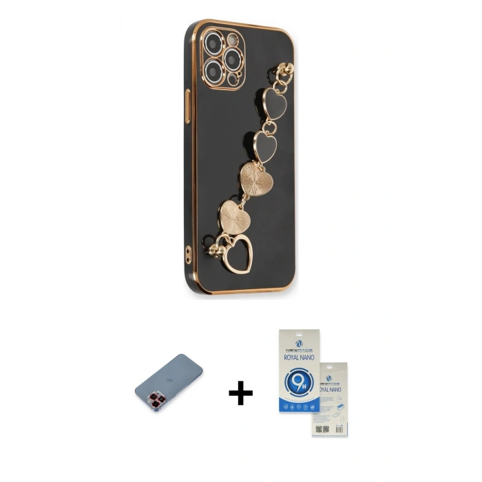 MARSİLYAN™- iPhone 12 Pro Max Kılıf Nova Işık Prime - Şeffaf Royal Nano Ekran Koruyucu + Metal Kamera Lens Koruma Cam - KI
